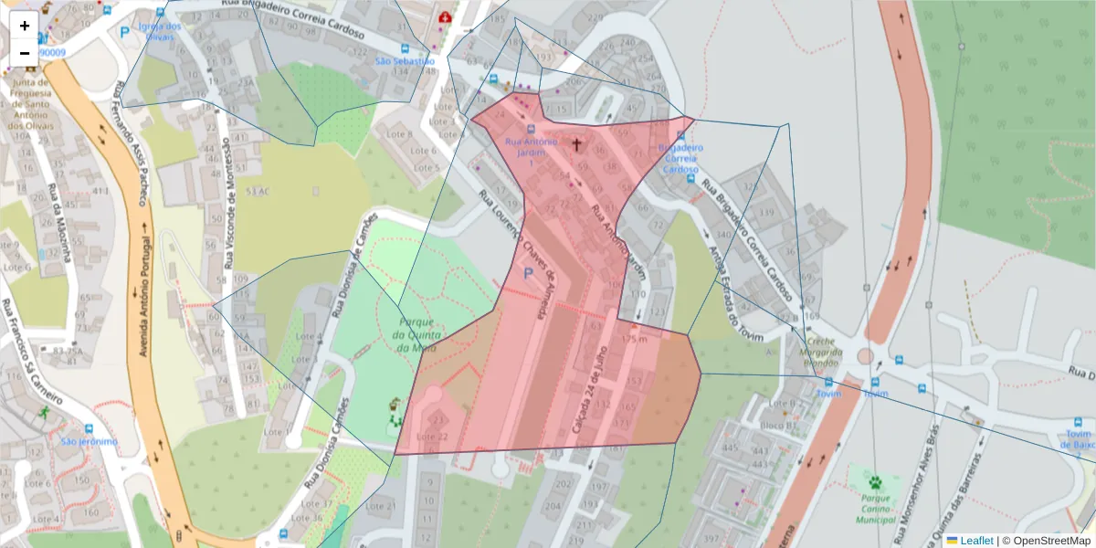 Mapa detalhado do código postal 3000-035 com limites, códigos postais vizinhos e agências dos correios