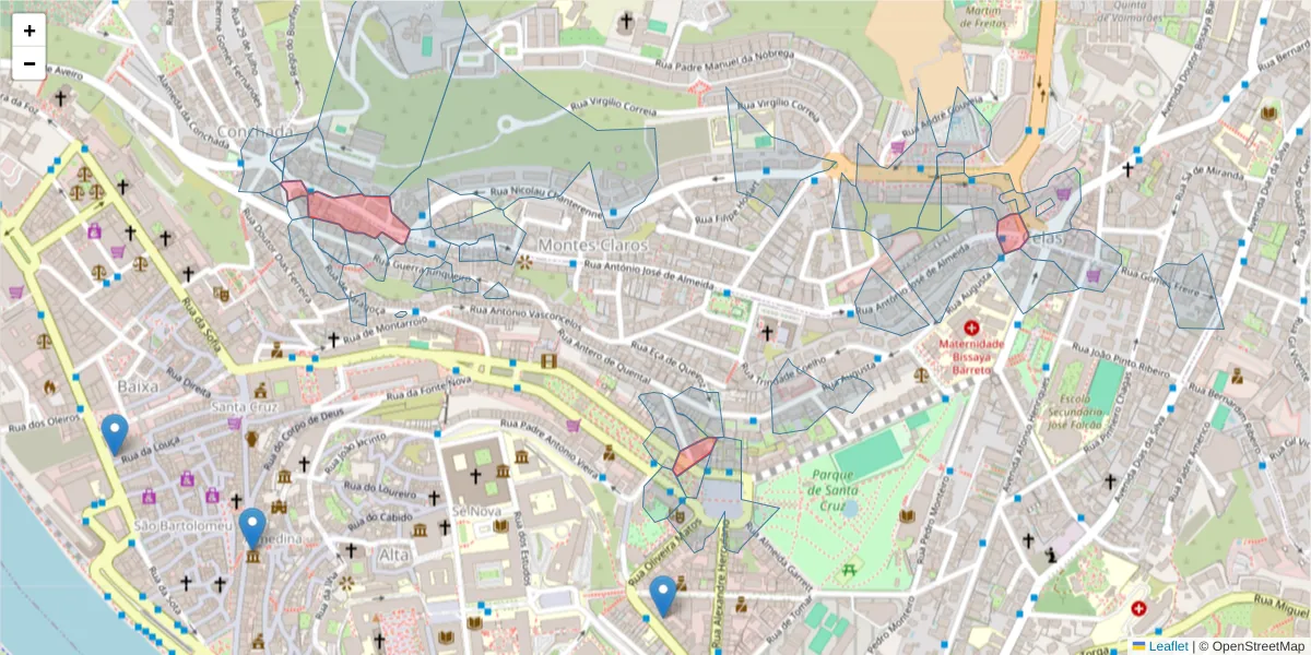 Mapa detalhado do código postal 3000-040 com limites, códigos postais vizinhos e agências dos correios