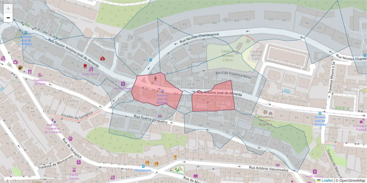 Mapa detalhado do código postal 3000-041 com limites, códigos postais vizinhos e agências dos correios