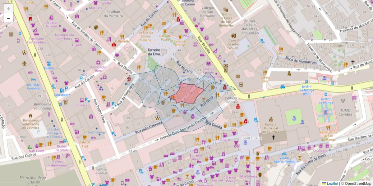Mapa detalhado do código postal 3000-057 com limites, códigos postais vizinhos e agências dos correios