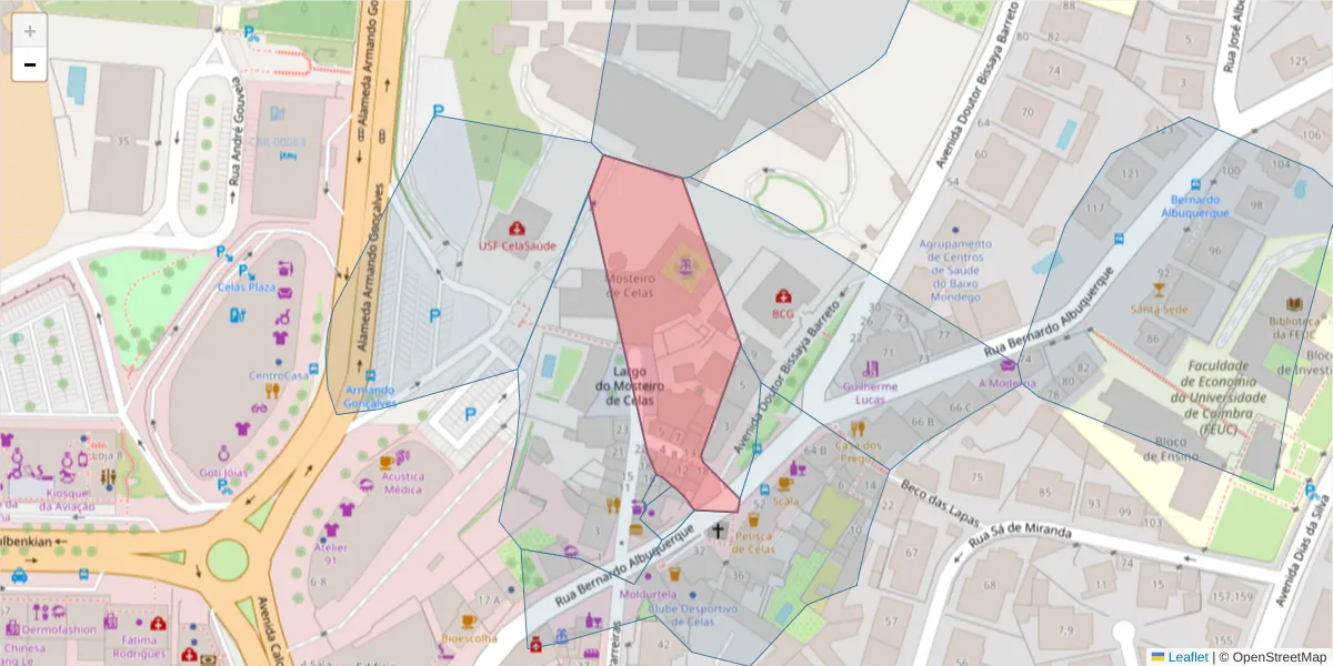 Mapa detalhado do código postal 3000-068 com limites, códigos postais vizinhos e agências dos correios