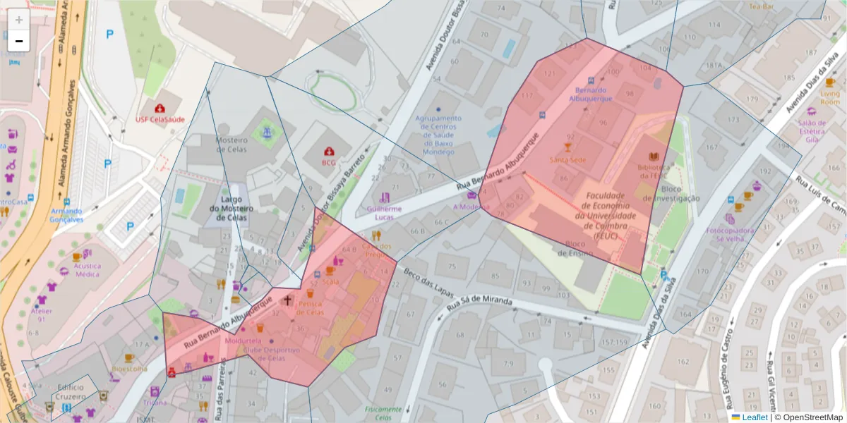 Mapa detalhado do código postal 3000-070 com limites, códigos postais vizinhos e agências dos correios