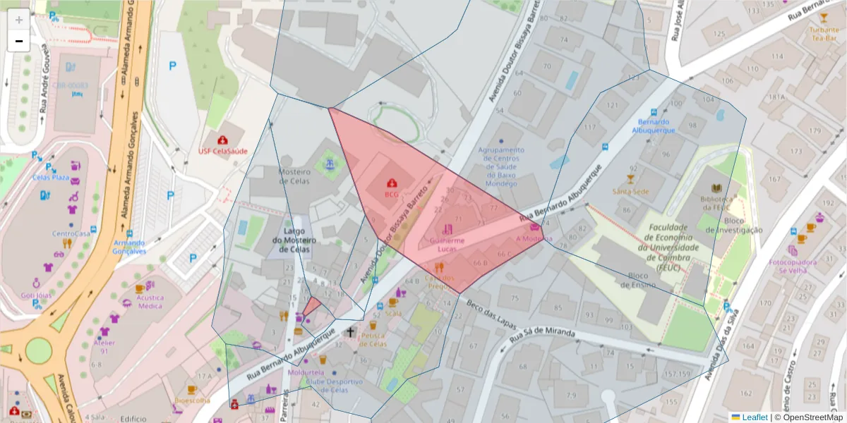 Mapa detalhado do código postal 3000-072 com limites, códigos postais vizinhos e agências dos correios