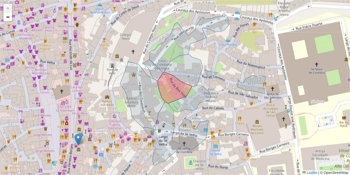 Mapa detalhado do código postal 3000-078 com limites, códigos postais vizinhos e agências dos correios