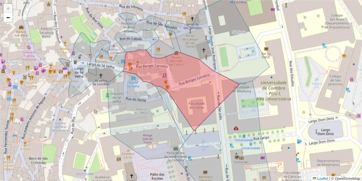 Mapa detalhado do código postal 3000-079 com limites, códigos postais vizinhos e agências dos correios