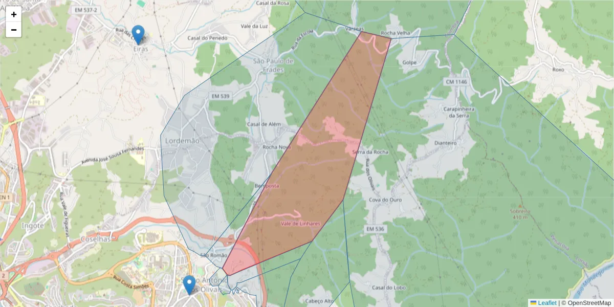 Mapa detalhado do código postal 3000-082 com limites, códigos postais vizinhos e agências dos correios