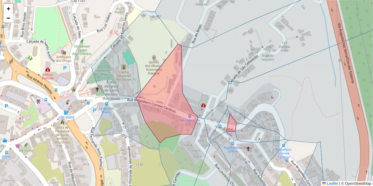 Mapa detalhado do código postal 3000-083 com limites, códigos postais vizinhos e agências dos correios