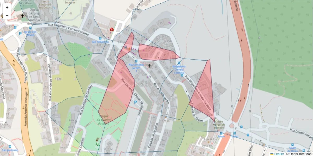 Mapa detalhado do código postal 3000-084 com limites, códigos postais vizinhos e agências dos correios
