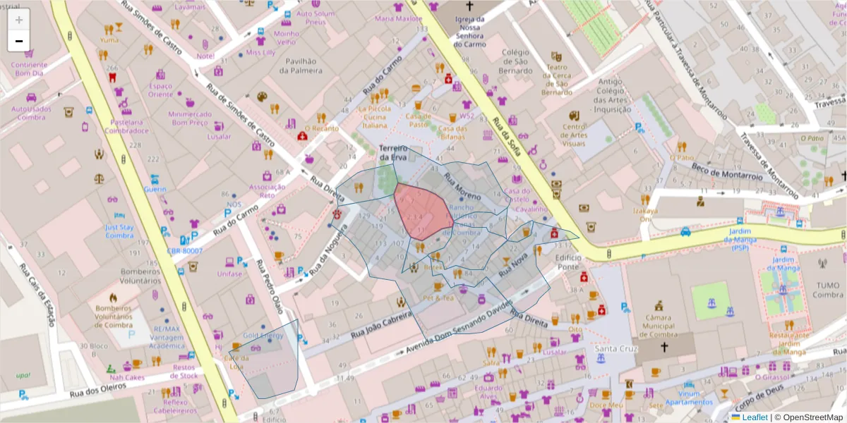 Mapa detalhado do código postal 3000-102 com limites, códigos postais vizinhos e agências dos correios