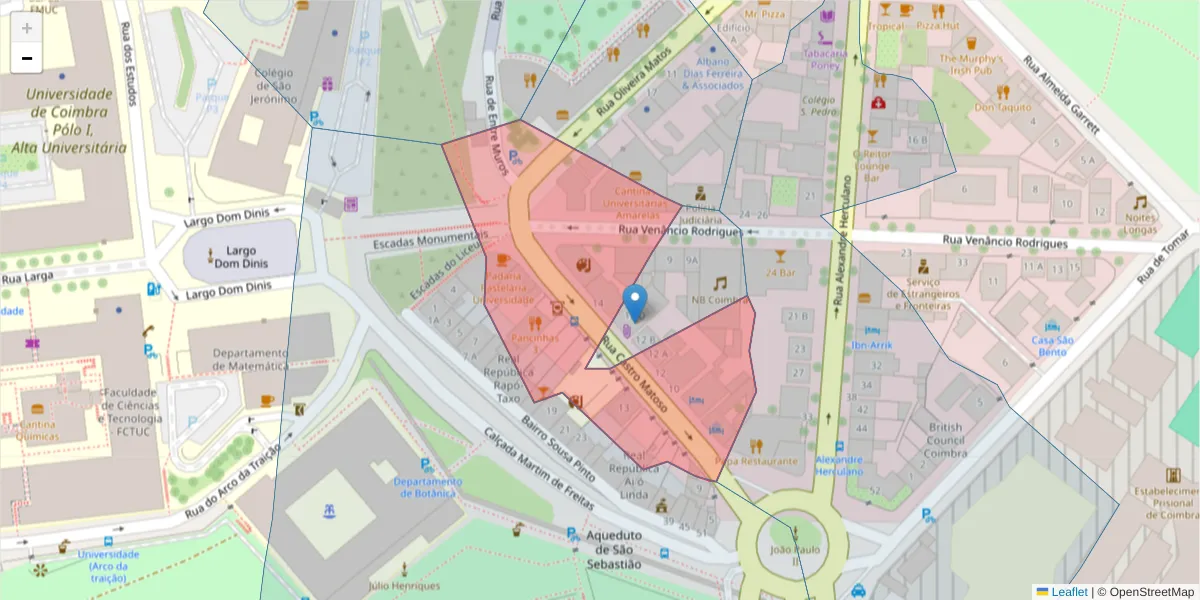 Mapa detalhado do código postal 3000-104 com limites, códigos postais vizinhos e agências dos correios