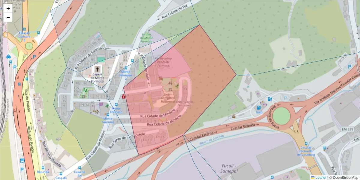 Mapa detalhado do código postal 3000-107 com limites, códigos postais vizinhos e agências dos correios