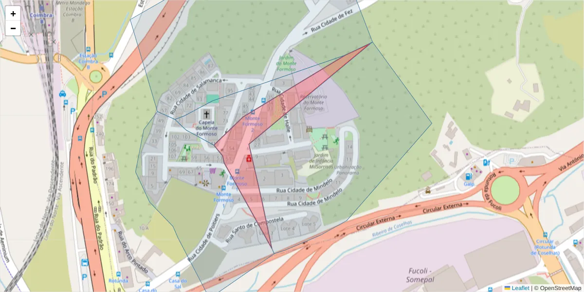 Mapa detalhado do código postal 3000-108 com limites, códigos postais vizinhos e agências dos correios