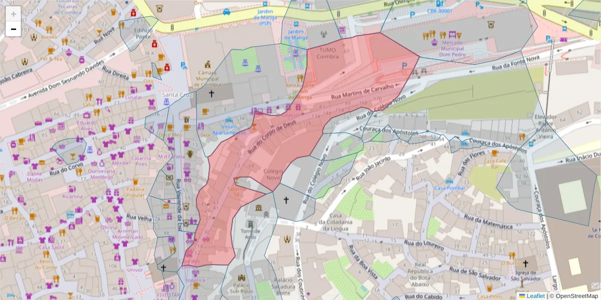 Mapa detalhado do código postal 3000-122 com limites, códigos postais vizinhos e agências dos correios