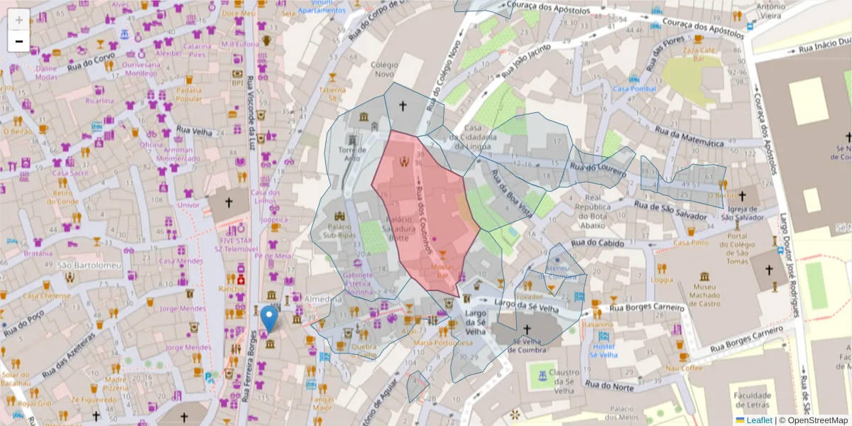 Mapa detalhado do código postal 3000-129 com limites, códigos postais vizinhos e agências dos correios