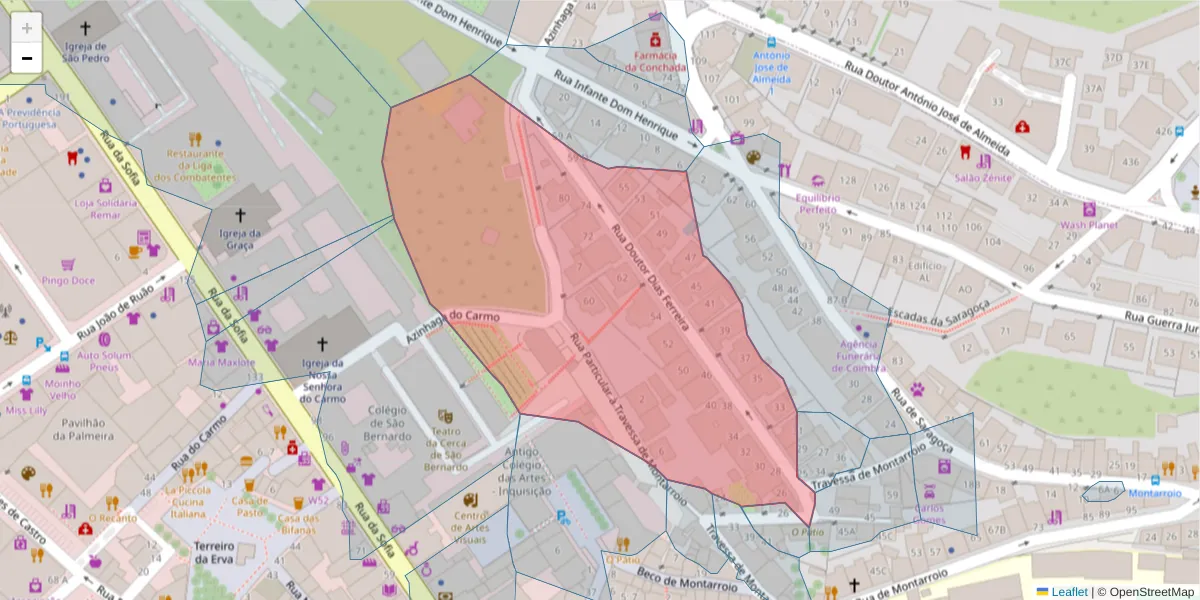 Mapa detalhado do código postal 3000-139 com limites, códigos postais vizinhos e agências dos correios