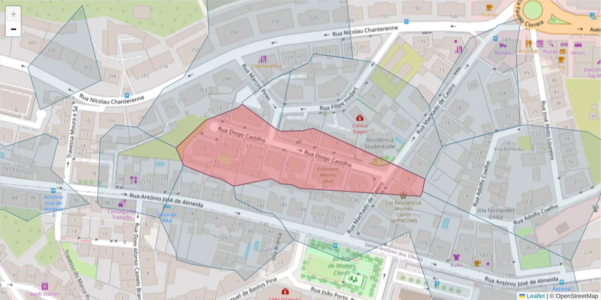 Mapa detalhado do código postal 3000-140 com limites, códigos postais vizinhos e agências dos correios