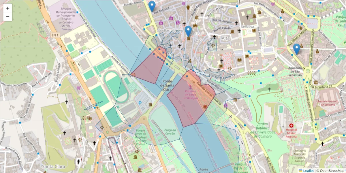 Mapa detalhado do código postal 3000-150 com limites, códigos postais vizinhos e agências dos correios