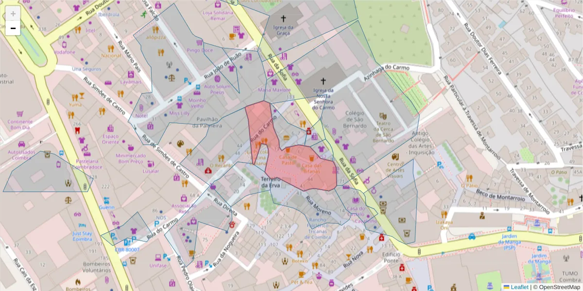 Mapa detalhado do código postal 3000-153 com limites, códigos postais vizinhos e agências dos correios