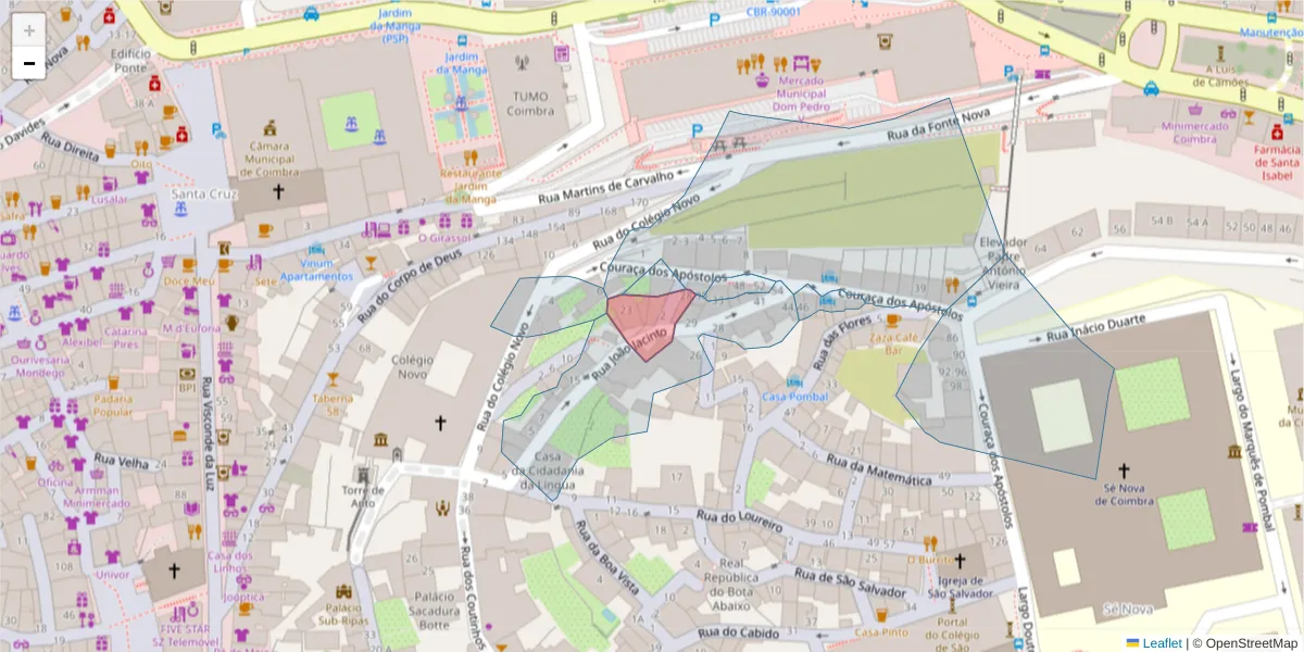 Mapa detalhado do código postal 3000-155 com limites, códigos postais vizinhos e agências dos correios