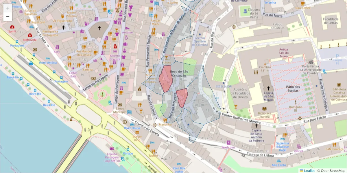 Mapa detalhado do código postal 3000-160 com limites, códigos postais vizinhos e agências dos correios