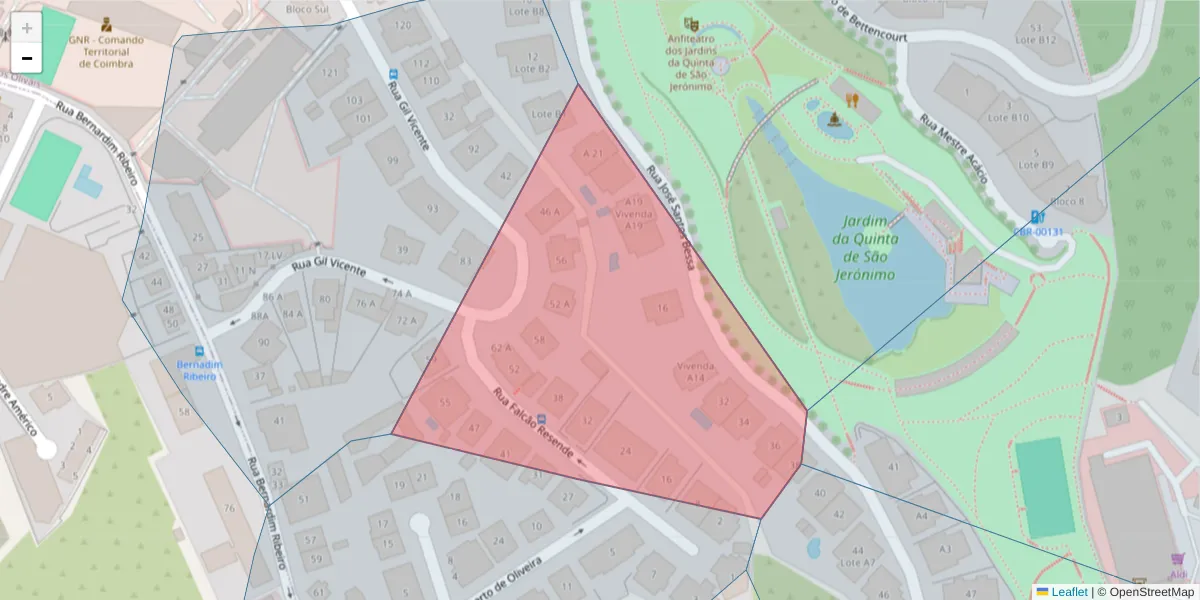 Mapa detalhado do código postal 3000-165 com limites, códigos postais vizinhos e agências dos correios