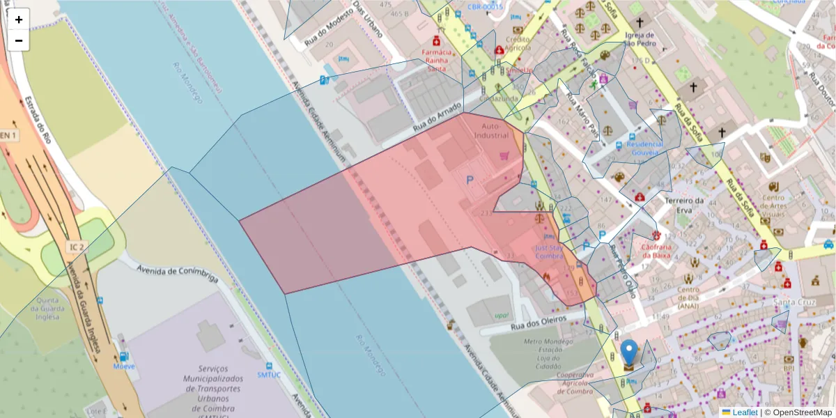 Mapa detalhado do código postal 3000-176 com limites, códigos postais vizinhos e agências dos correios