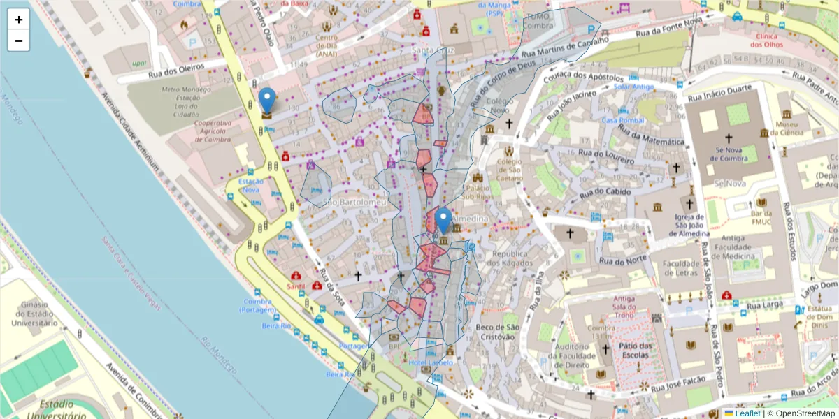 Mapa detalhado do código postal 3000-179 com limites, códigos postais vizinhos e agências dos correios