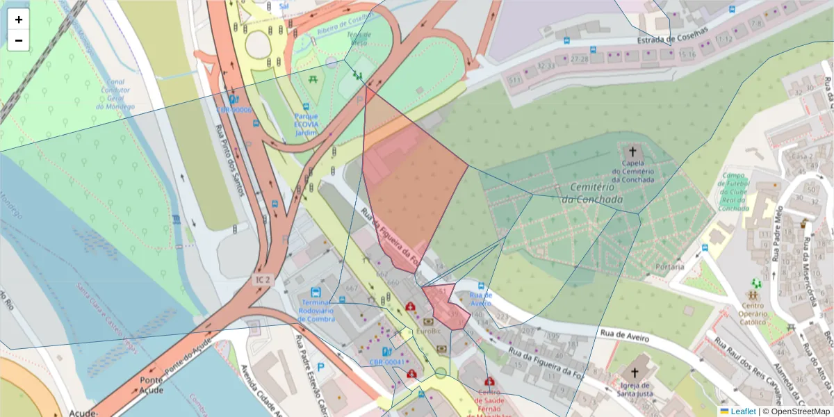 Mapa detalhado do código postal 3000-184 com limites, códigos postais vizinhos e agências dos correios