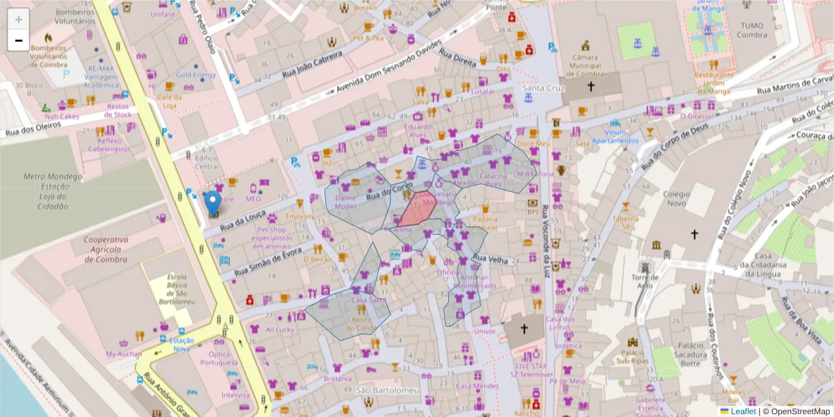 Mapa detalhado do código postal 3000-191 com limites, códigos postais vizinhos e agências dos correios
