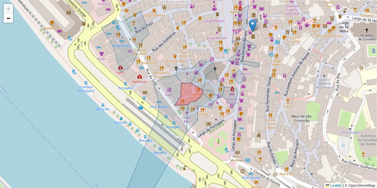Mapa detalhado do código postal 3000-192 com limites, códigos postais vizinhos e agências dos correios