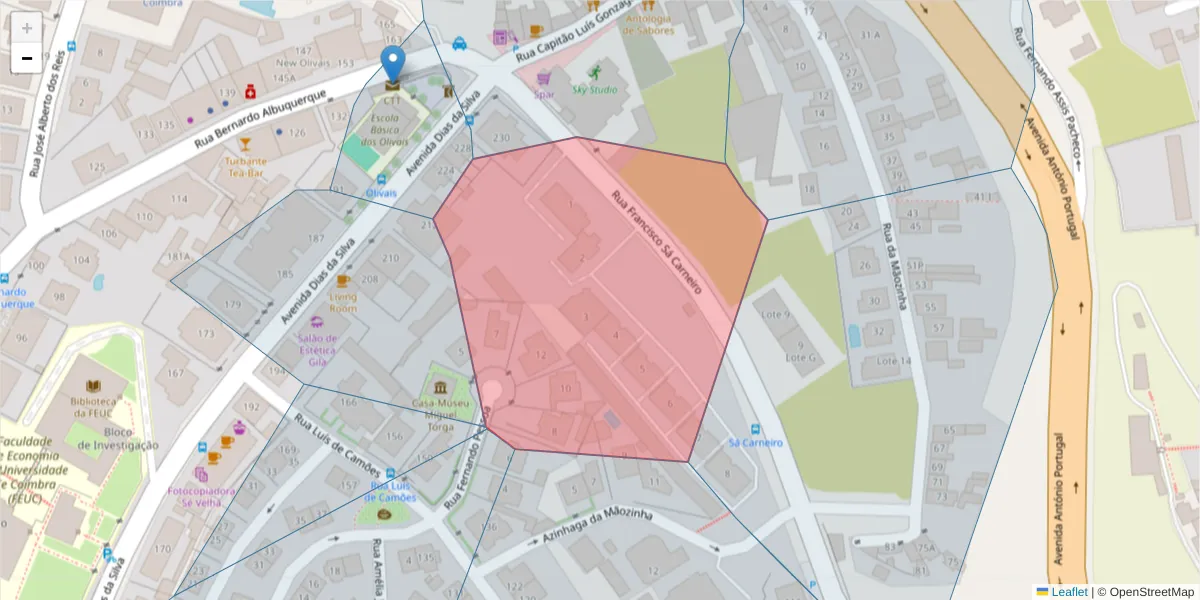 Mapa detalhado do código postal 3000-194 com limites, códigos postais vizinhos e agências dos correios