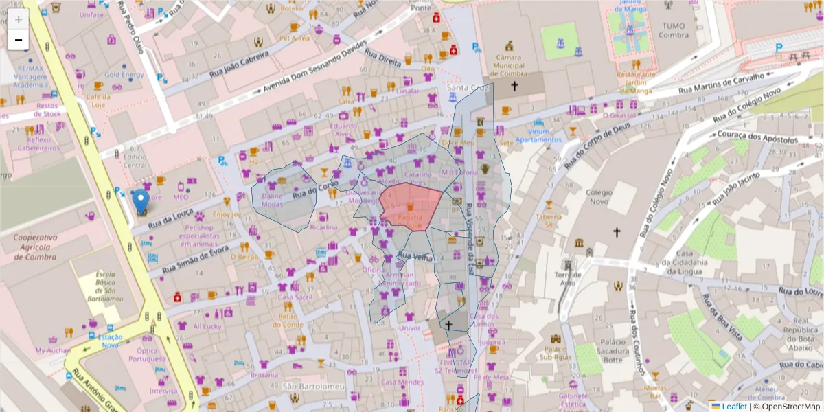 Mapa detalhado do código postal 3000-196 com limites, códigos postais vizinhos e agências dos correios