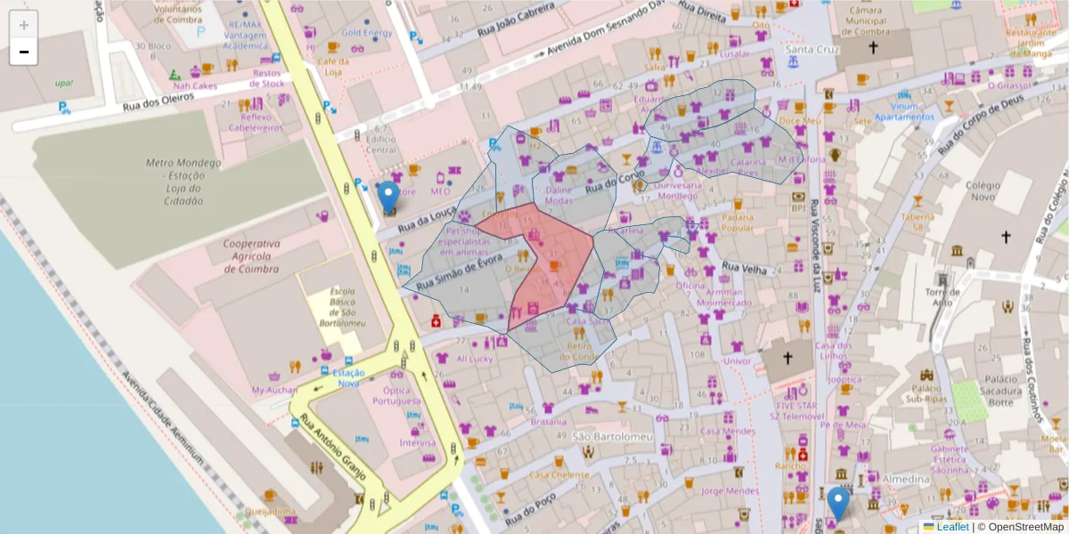 Mapa detalhado do código postal 3000-197 com limites, códigos postais vizinhos e agências dos correios