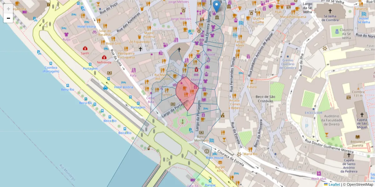 Mapa detalhado do código postal 3000-200 com limites, códigos postais vizinhos e agências dos correios