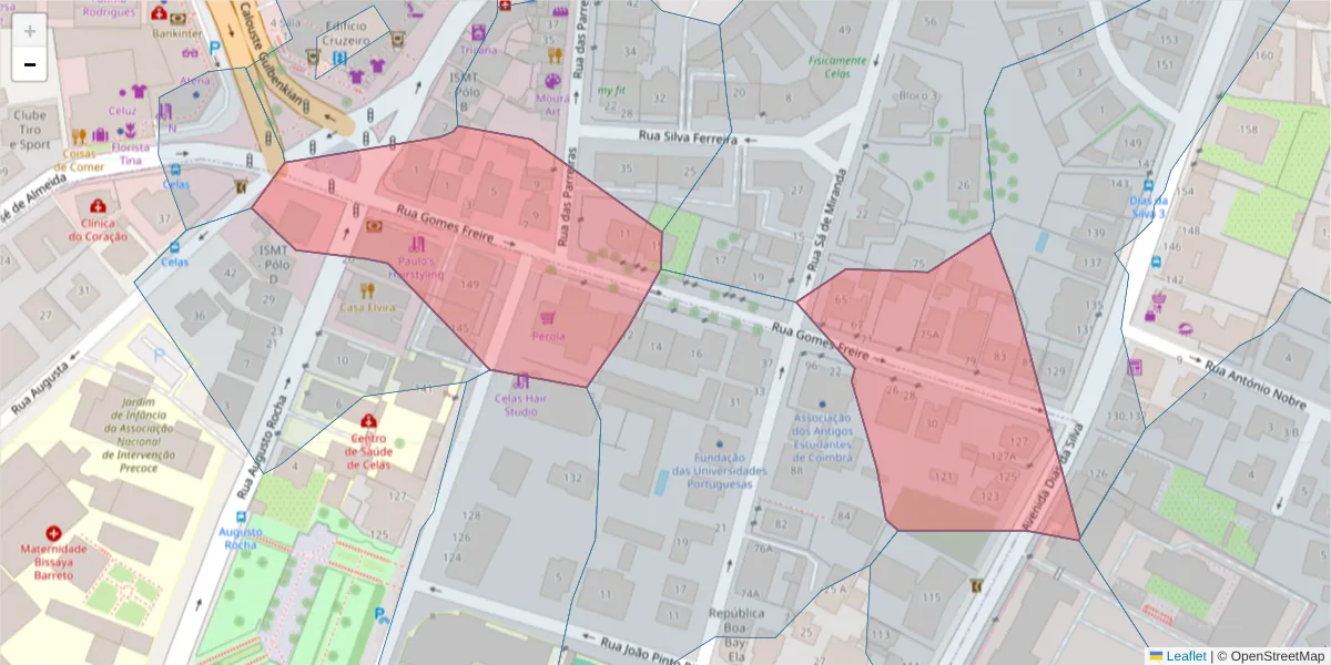 Mapa detalhado do código postal 3000-204 com limites, códigos postais vizinhos e agências dos correios