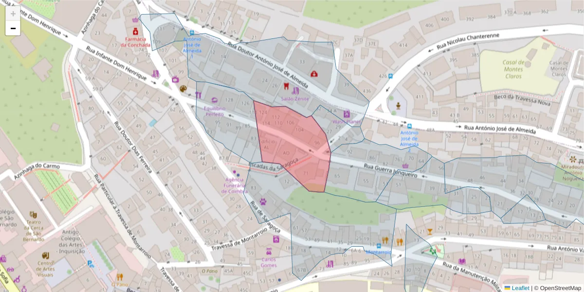 Mapa detalhado do código postal 3000-206 com limites, códigos postais vizinhos e agências dos correios