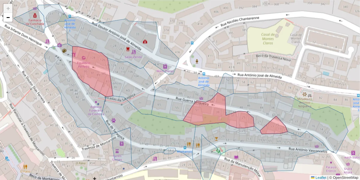 Mapa detalhado do código postal 3000-207 com limites, códigos postais vizinhos e agências dos correios