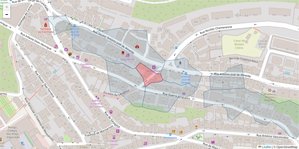 Mapa detalhado do código postal 3000-208 com limites, códigos postais vizinhos e agências dos correios