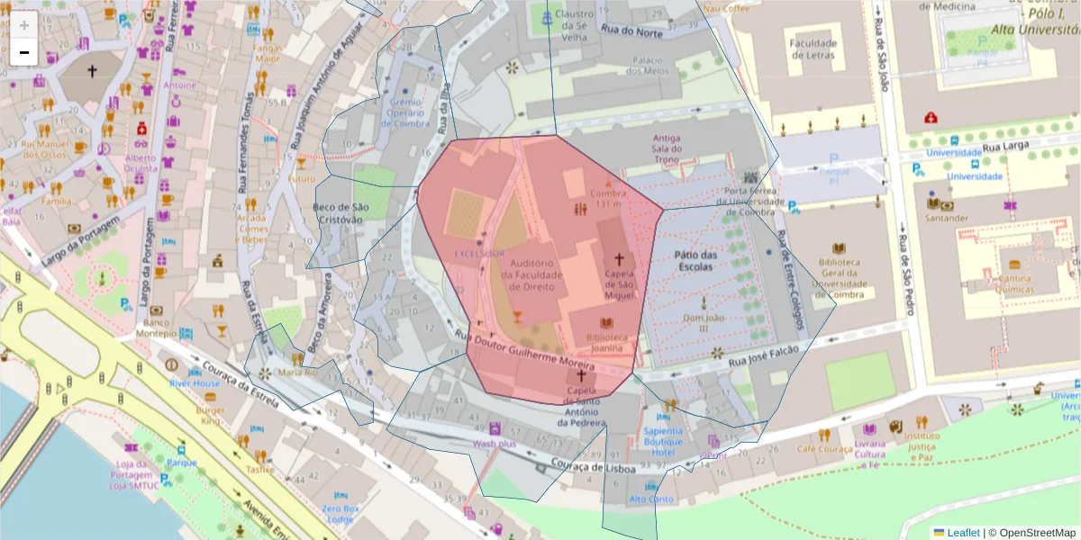 Mapa detalhado do código postal 3000-210 com limites, códigos postais vizinhos e agências dos correios
