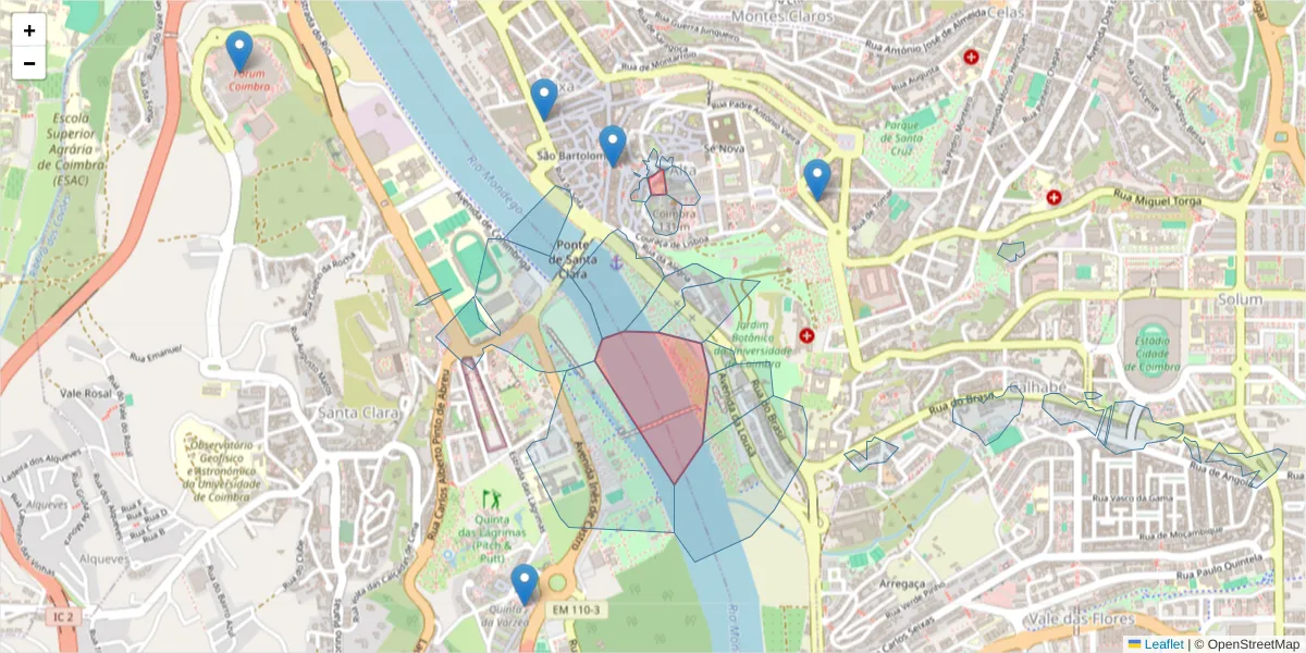 Mapa detalhado do código postal 3000-214 com limites, códigos postais vizinhos e agências dos correios