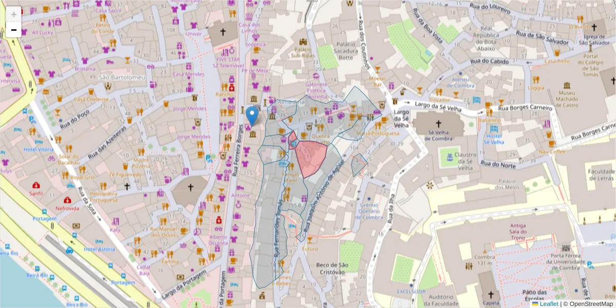 Mapa detalhado do código postal 3000-215 com limites, códigos postais vizinhos e agências dos correios