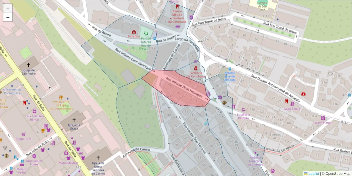 Mapa detalhado do código postal 3000-220 com limites, códigos postais vizinhos e agências dos correios