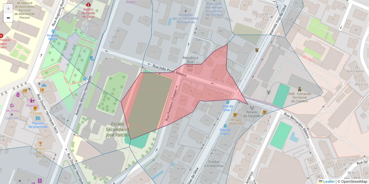 Mapa detalhado do código postal 3000-228 com limites, códigos postais vizinhos e agências dos correios