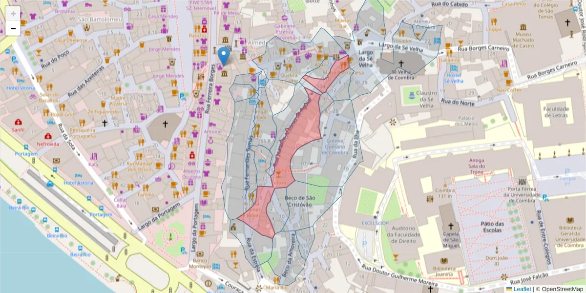Mapa detalhado do código postal 3000-230 com limites, códigos postais vizinhos e agências dos correios