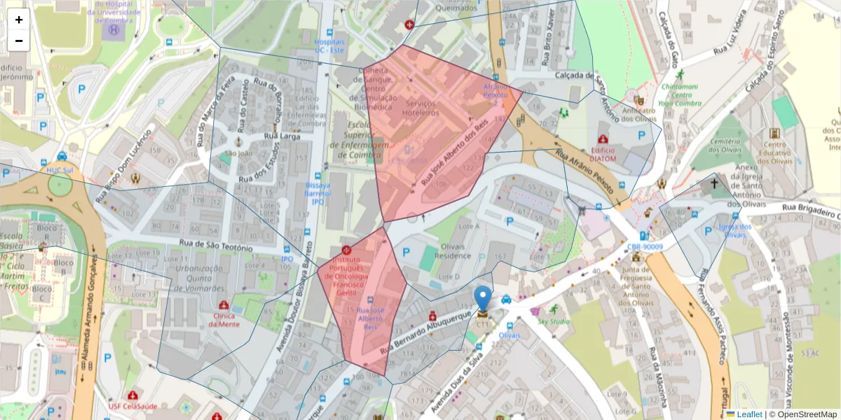 Mapa detalhado do código postal 3000-232 com limites, códigos postais vizinhos e agências dos correios