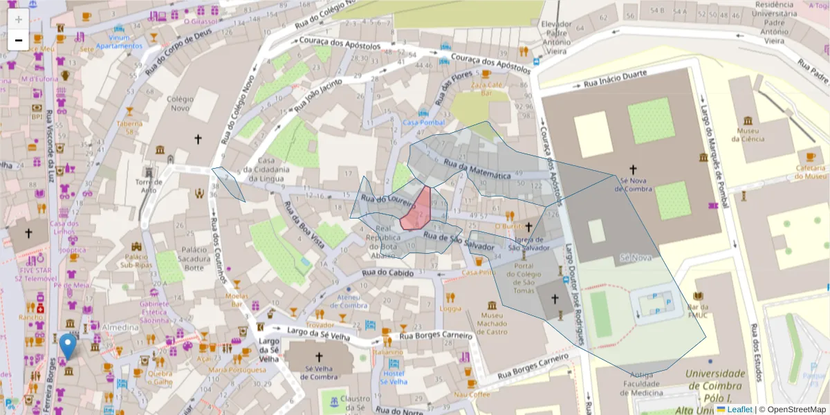 Mapa detalhado do código postal 3000-248 com limites, códigos postais vizinhos e agências dos correios