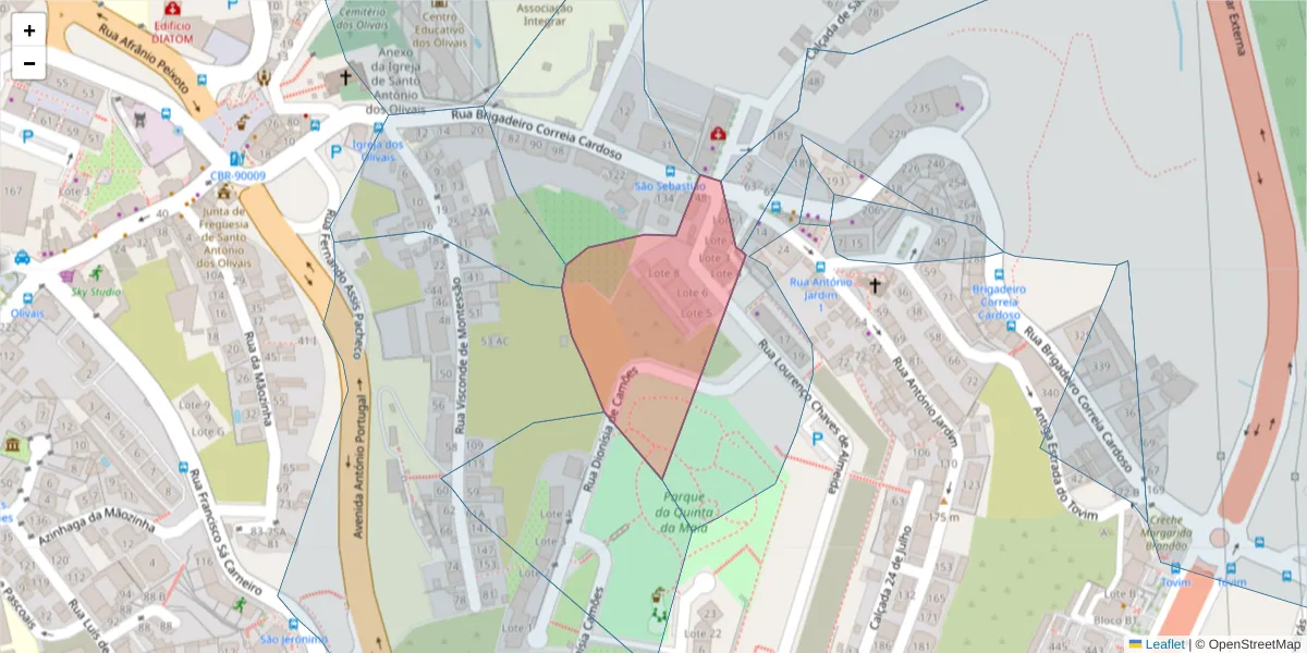 Mapa detalhado do código postal 3000-249 com limites, códigos postais vizinhos e agências dos correios