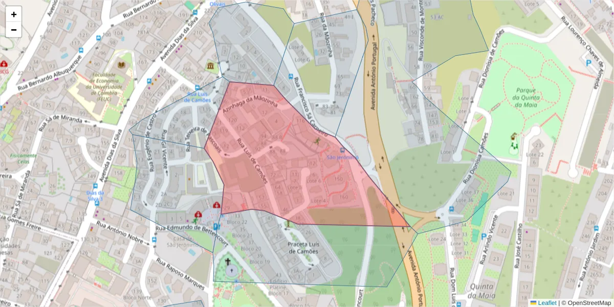 Mapa detalhado do código postal 3000-251 com limites, códigos postais vizinhos e agências dos correios