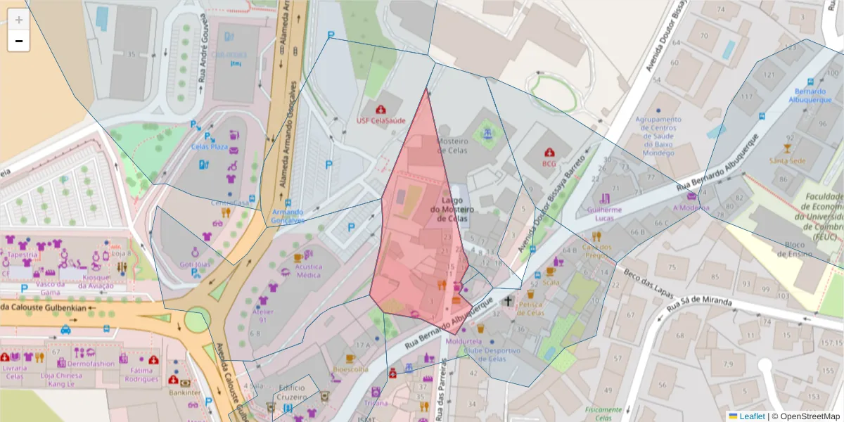 Mapa detalhado do código postal 3000-256 com limites, códigos postais vizinhos e agências dos correios