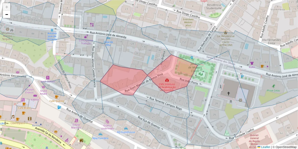 Mapa detalhado do código postal 3000-257 com limites, códigos postais vizinhos e agências dos correios